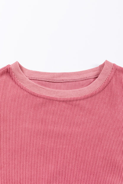 Sweat-shirt surdimensionné côtelé rose fraise