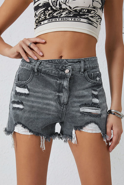 Sky Blue High Rise Crossover Waist Denim Shorts