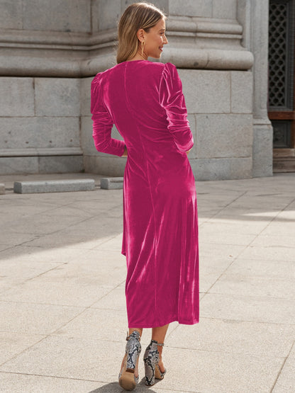 Robe mi-longue à surplis et manches bouffantes