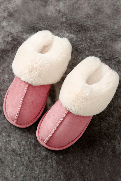 Pink Faux Suede Plush Lined Slip on Slippers