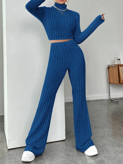 Ribbed Mock Neck Long Sleeve Top and Pants Set