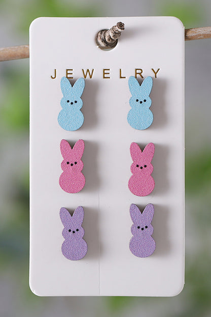 Boucles d'oreilles en bois en forme de poupée de lapin de Pâques blanc