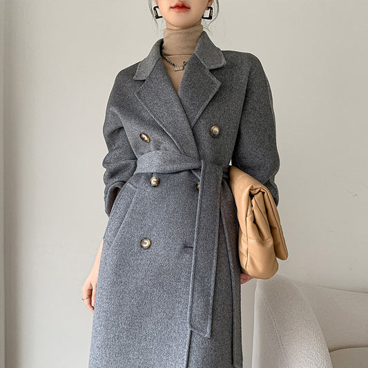 Women's Fashionable And Versatile Wool Suit Collar Reversible Tweed Coat