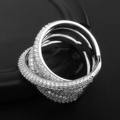 Bague en argent sterling avec zircon et diamants entièrement incrustés de micro-incrustations