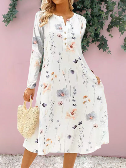 Vestido midi de manga larga con muescas florales