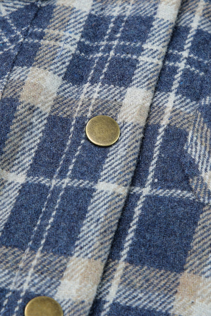 Plaid Pattern Sherpa Lined Hooded Shacket