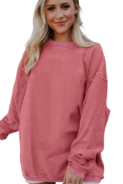 Sweat-shirt surdimensionné côtelé rose fraise