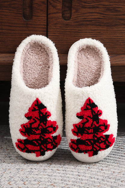 Pantoufles de maison à la mode de noël à motif d'arbre flou blanc