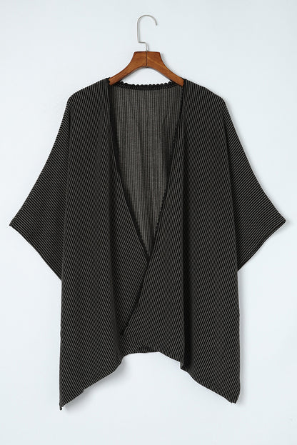 Apricot Lace Trim Ribbed Oversize Kimono