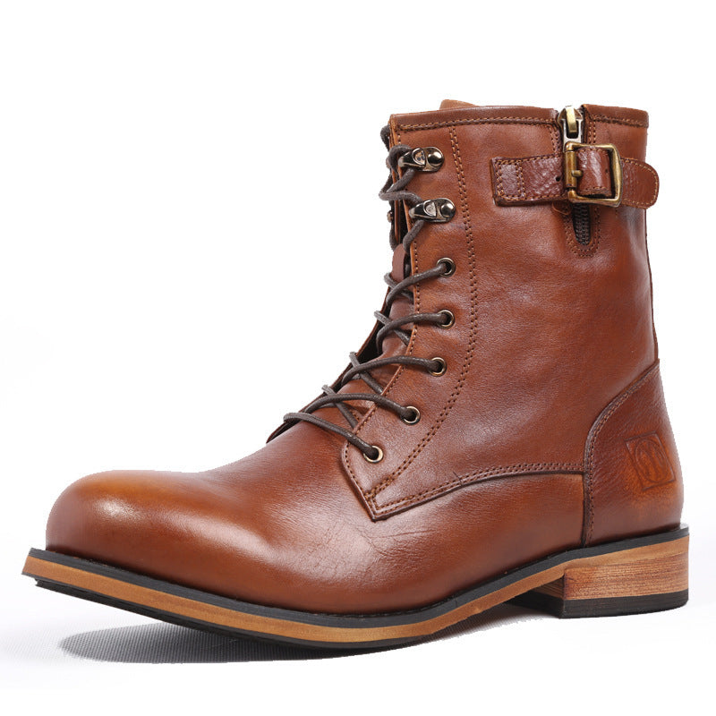 Botas Martin de cuero con punta redonda retro británica para hombre