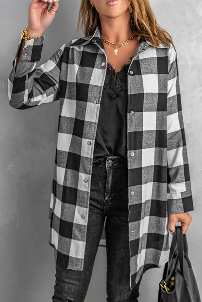 Green Turn-down Collar Plaid Shirt Coat