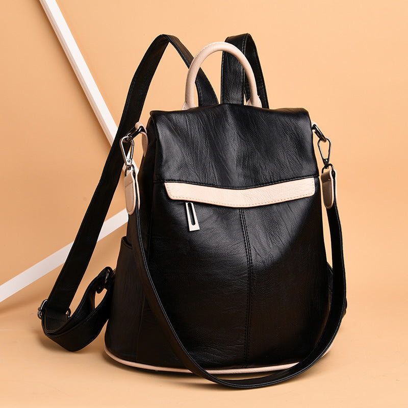 School Bag Student Backpack Soft Leather Fashion Leisure Big School Bag Backpack