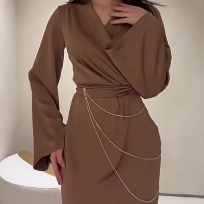 Robe taille longue élégante de couleur unie pour femmes