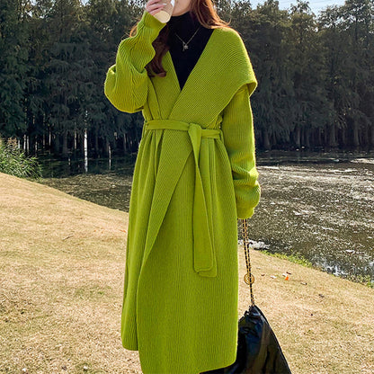 Abrigo de suéter de lana de alpaca verde engrosado cárdigan de punto suelto prendas de punto ropa hecha a mano tejido a mano, ropa de mujer