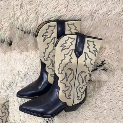 Bottes de cowboy à talons blocs et points brodés