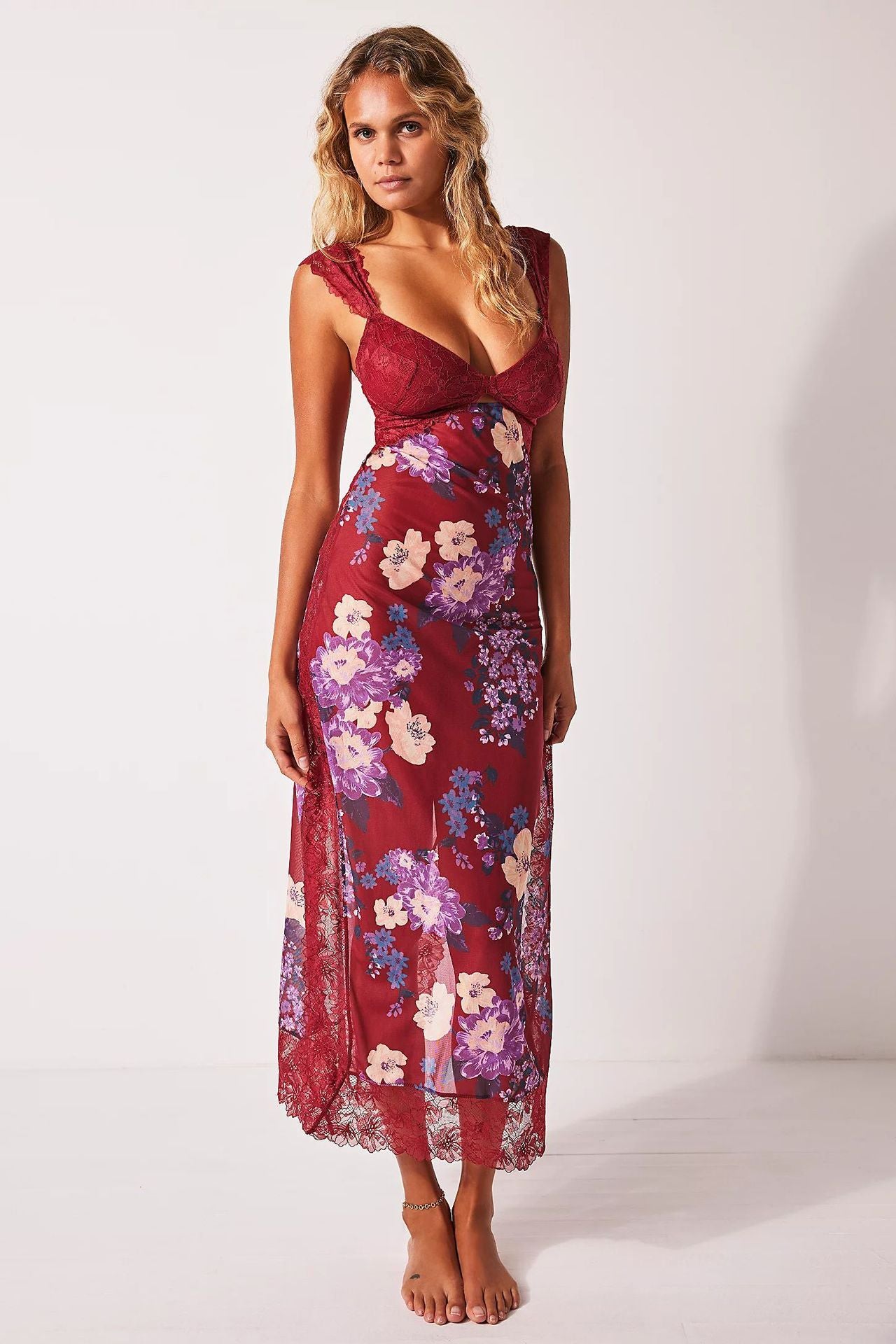 Robe longue de groupe fendue avec coutures pour femmes