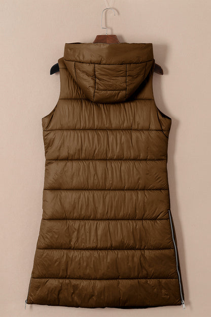 Manteau gilet matelassé long à capuche noir