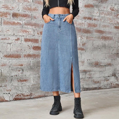 Women's Summer Washed Denim Elastic Waist Denim Skirt