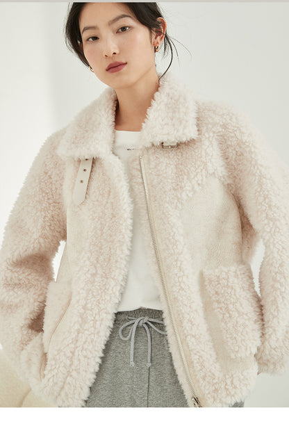 Manteau en peau de mouton ample et à la mode pour femmes