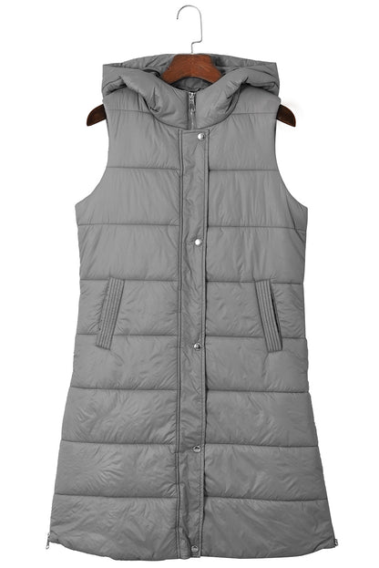 Manteau gilet matelassé long à capuche noir