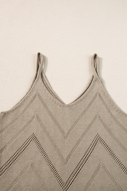 Parchment Chevron Pointelle Knit Spaghetti Straps Sweater Vest