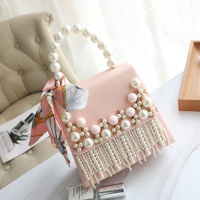 Women's pearl beaded tassel shoulder bag