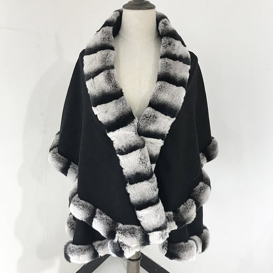 Shawl Cloak Fox Fur Stitching Cashmere Coat