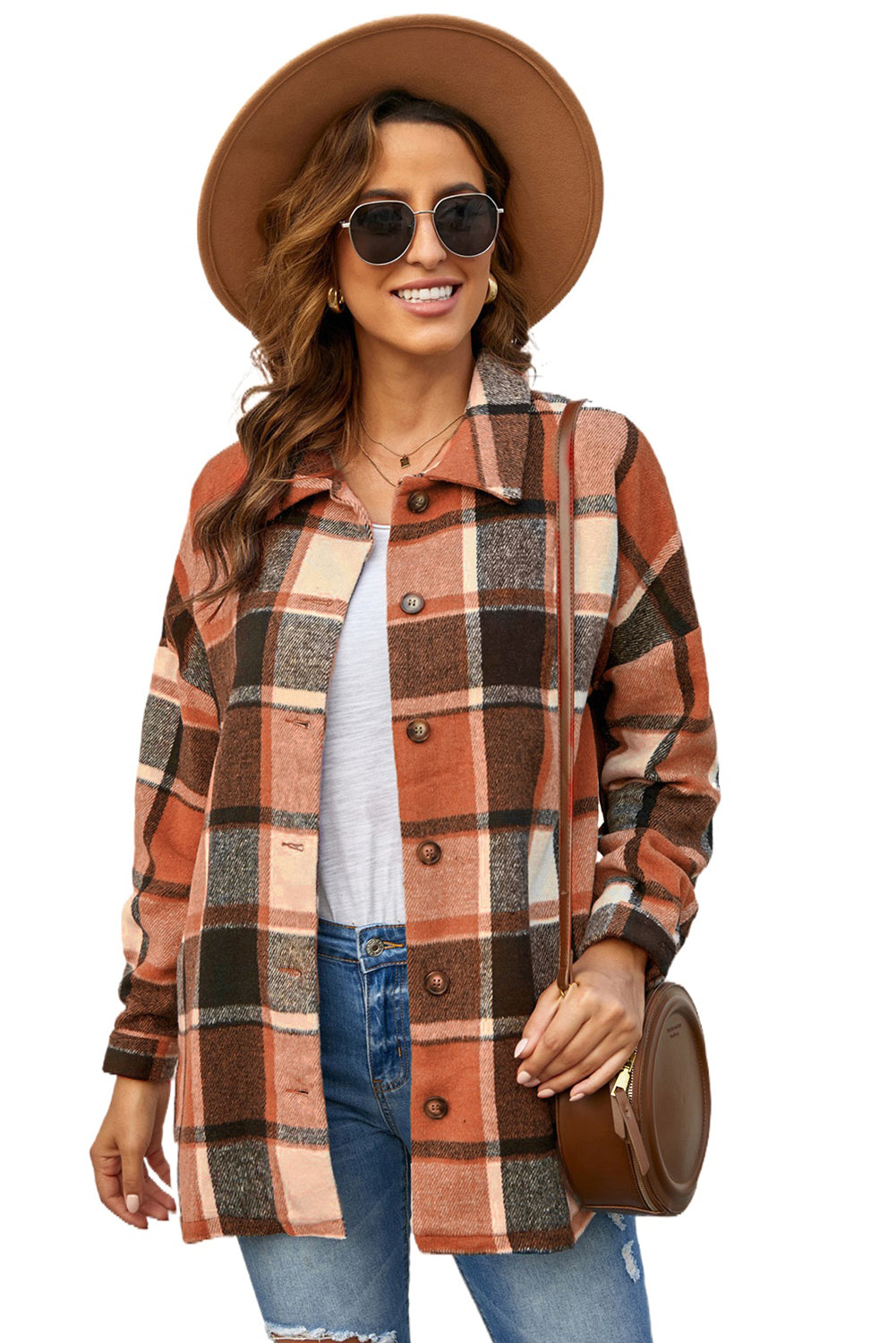 Rose Plaid Print Buttoned Shirt Jacket