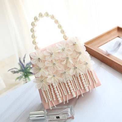 Women's pearl beaded tassel shoulder bag