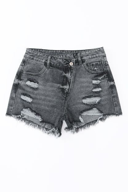 Short en jean taille haute bleu ciel à taille croisée