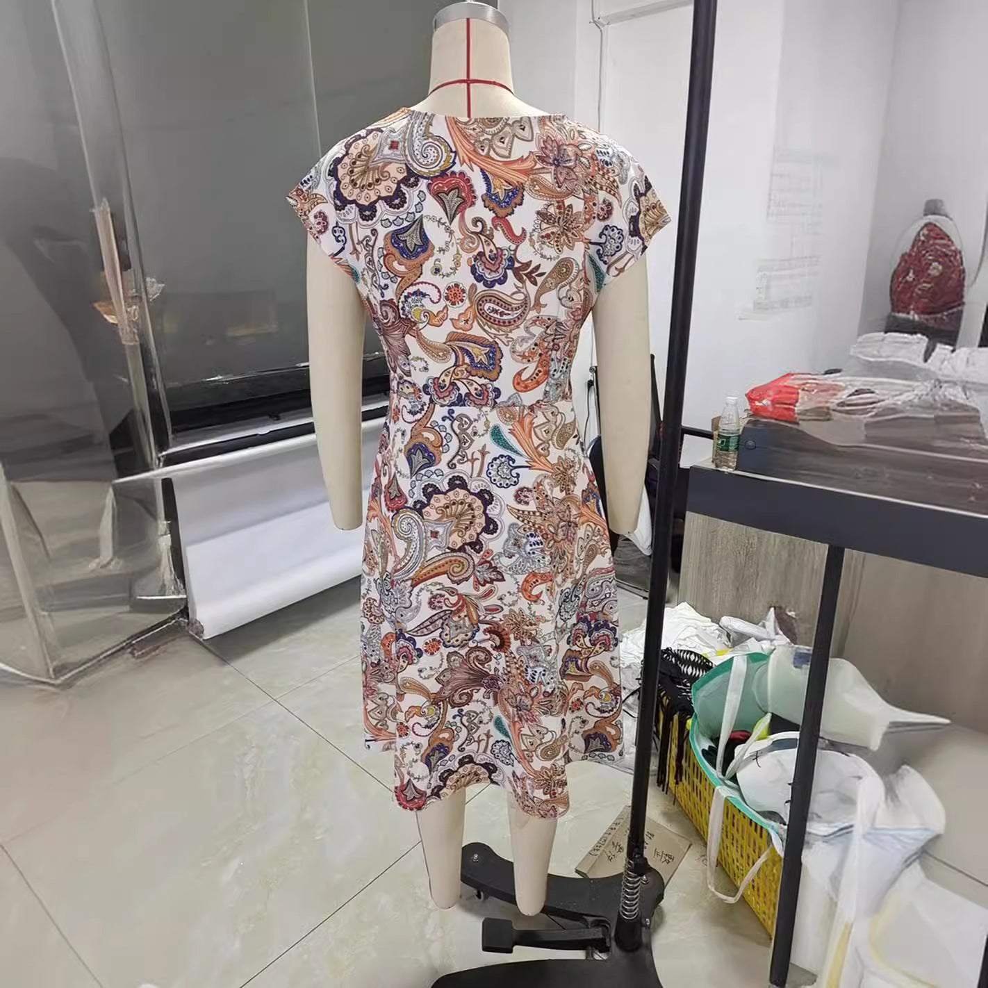 Women's V-neck Short Sleeve Printed Dress