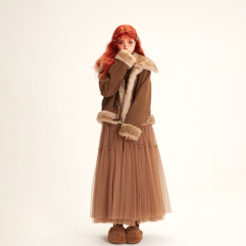 Manteau en daim en peluche pour femmes automne et hiver revers amples