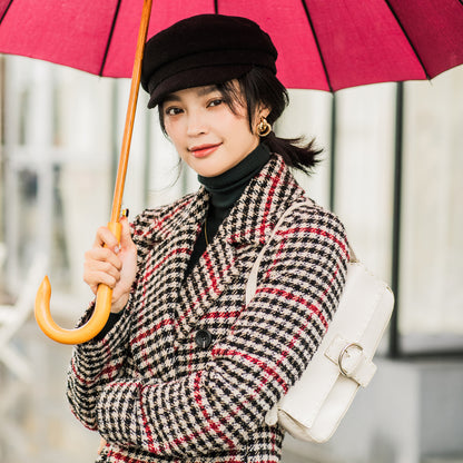 Women's Double-breasted Double-breasted Jacket With Checkered Woolen Waist