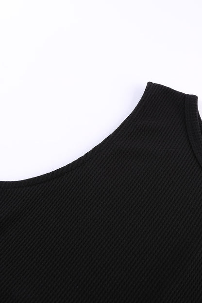 Black Crew Neck Basic Waffle Tank Top