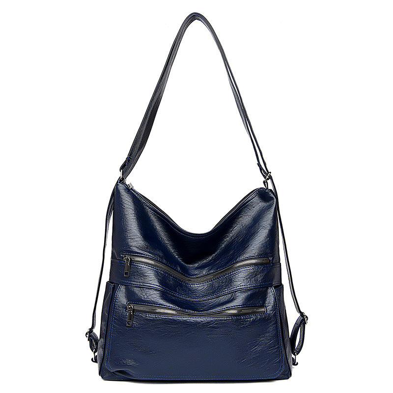 Bolso de hombro con cremallera doble para mujer, bolsos de alta capacidad, mochila ajustable