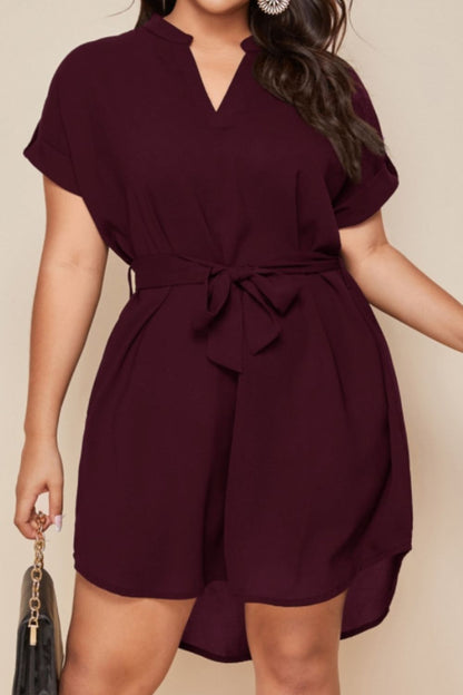 Plus Size Notched Tie Waist Mini Dress