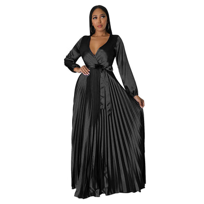 Women's Fashion Lantern Sleeve Pleated Dress