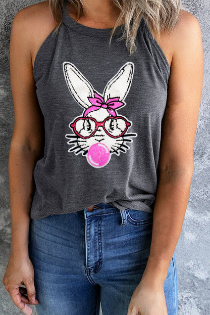 Gray Casual Easter Rabbit Graphic Tank Top