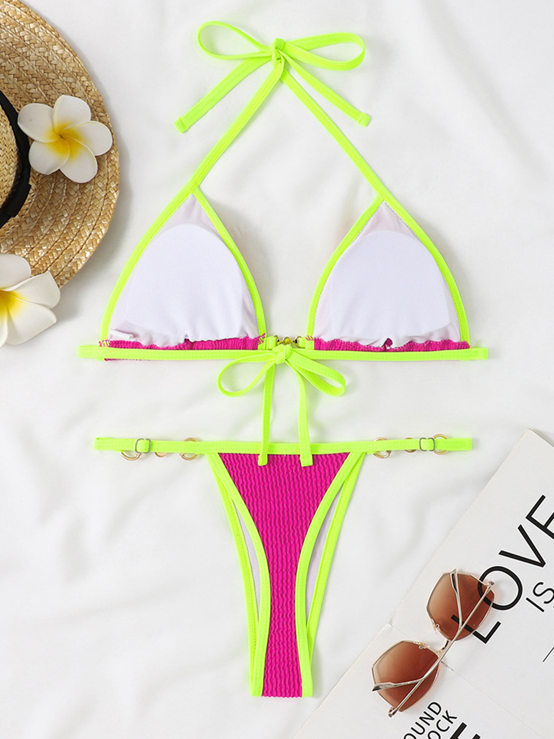 Ensemble de bikini deux pièces à col licou contrasté texturé