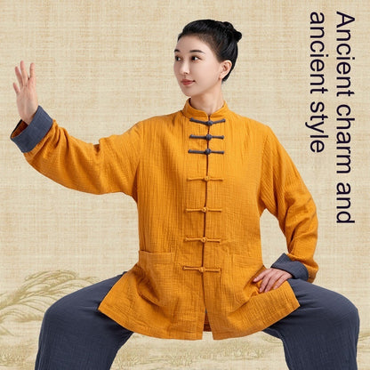 Traje de ropa de práctica de Tai Chi de lino y algodón para mujer