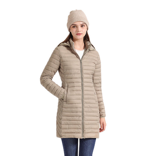 Veste légère mi-longue slim matelassée femme en coton