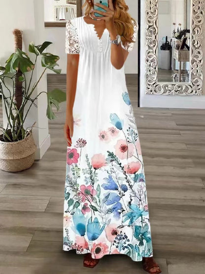 Robe longue élégante en dentelle imprimée à bretelles, vêtements pour femmes, nouvelle collection printemps