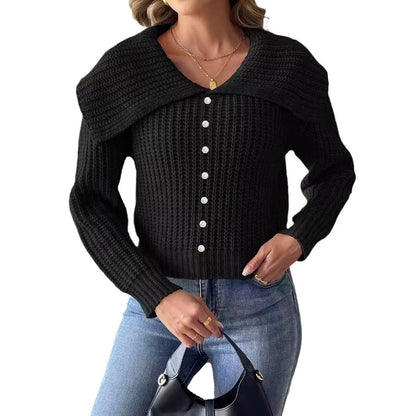 Women's Short Top Beaded Lapel Sweater