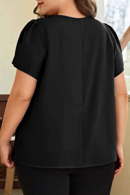 Blouse à Manches Courtes et Col Rond de Grande Taille