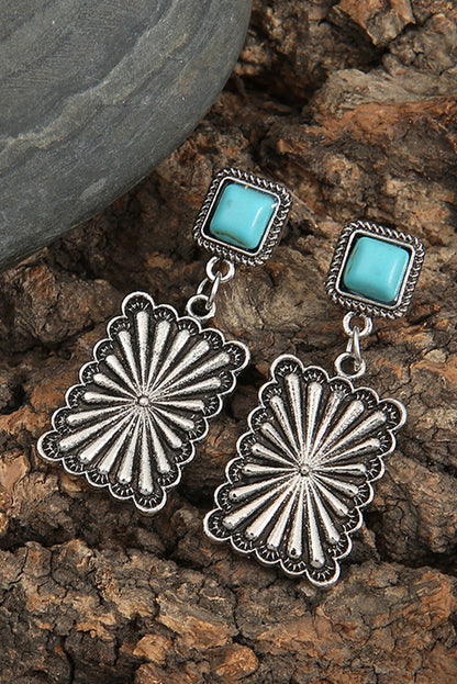 Silvery Retro Geometric Turquoise Dropping Earrings