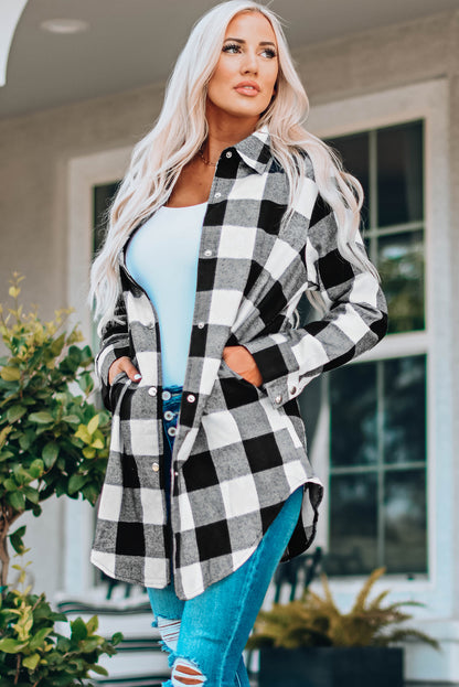 Green Turn-down Collar Plaid Shirt Coat