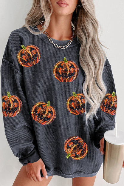 Sudadera holgada con cordones y estampado de Jack O Lantern con lentejuelas gris