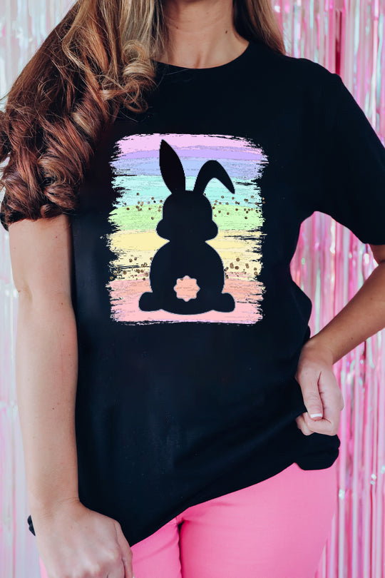 Black Easter Rainbow Splash Rabbit Graphic Tee