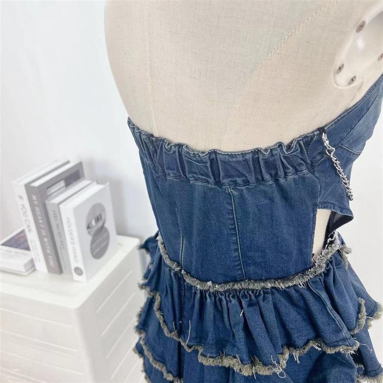 Millennium Style Slim Fit Slim And Sexy Tube Top Denim Dress