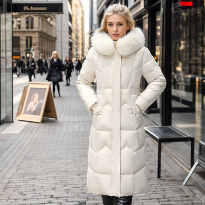 Manteau Long d'hiver avec col en fourrure épaissie, veste droite Slim rembourrée en coton pour femmes